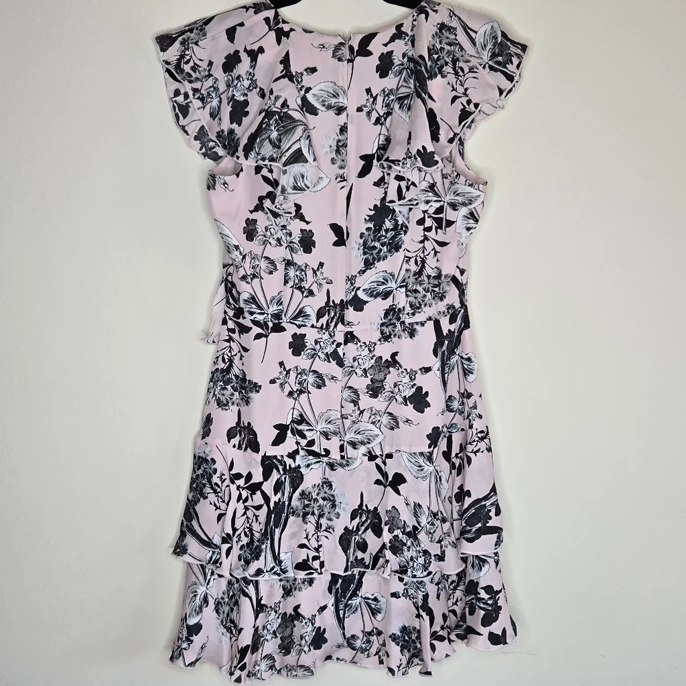 Parker 100% Silk Floral Mini Dress V-Neck Ruffle Wedding Guest Cocktail